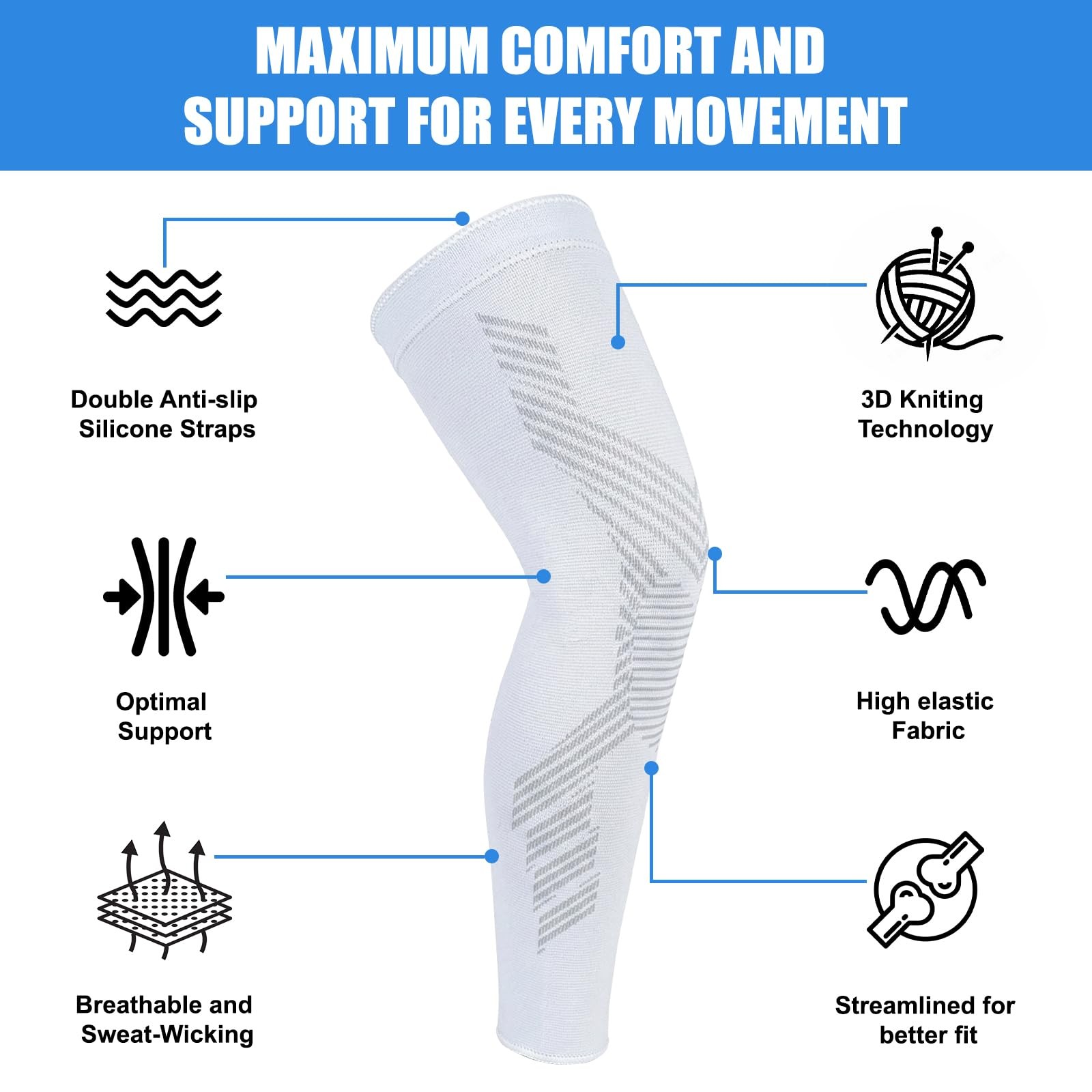 NuCamper Full Leg Compression Sleeves for Men and Women,2 Pack Legs Sleeves L…