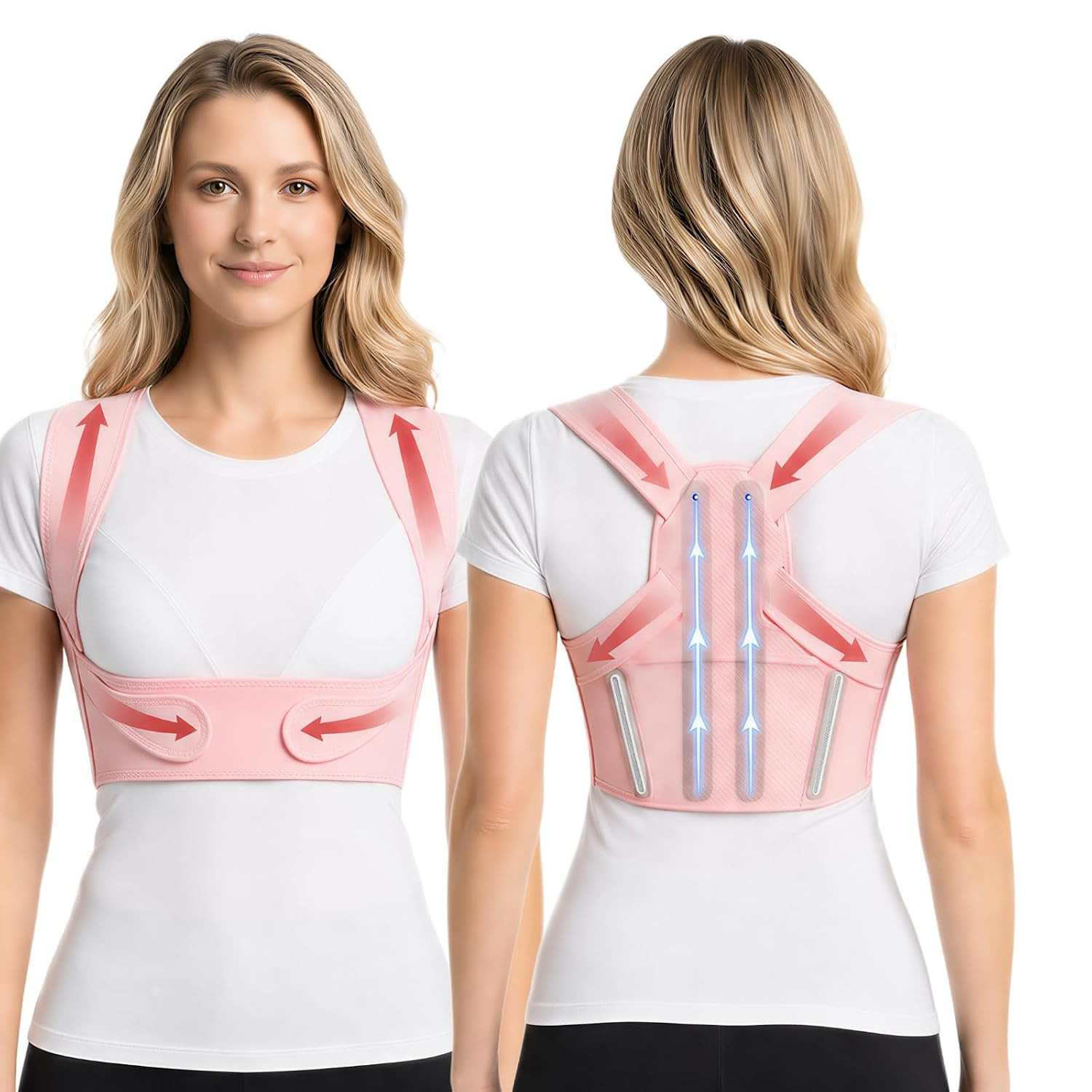 Back Brace Posture Corrector for Women(Large)（Pink）