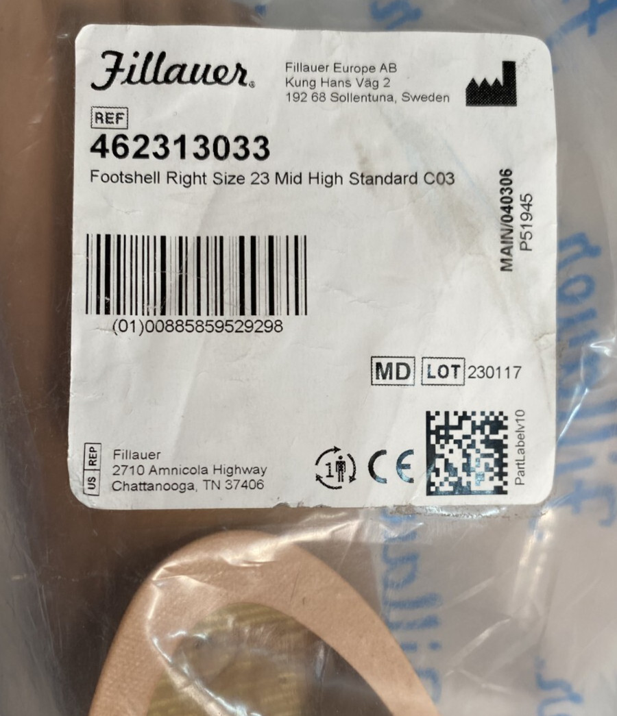 Fillauer Footshell Right foot Size 23 Mid High Standard C03