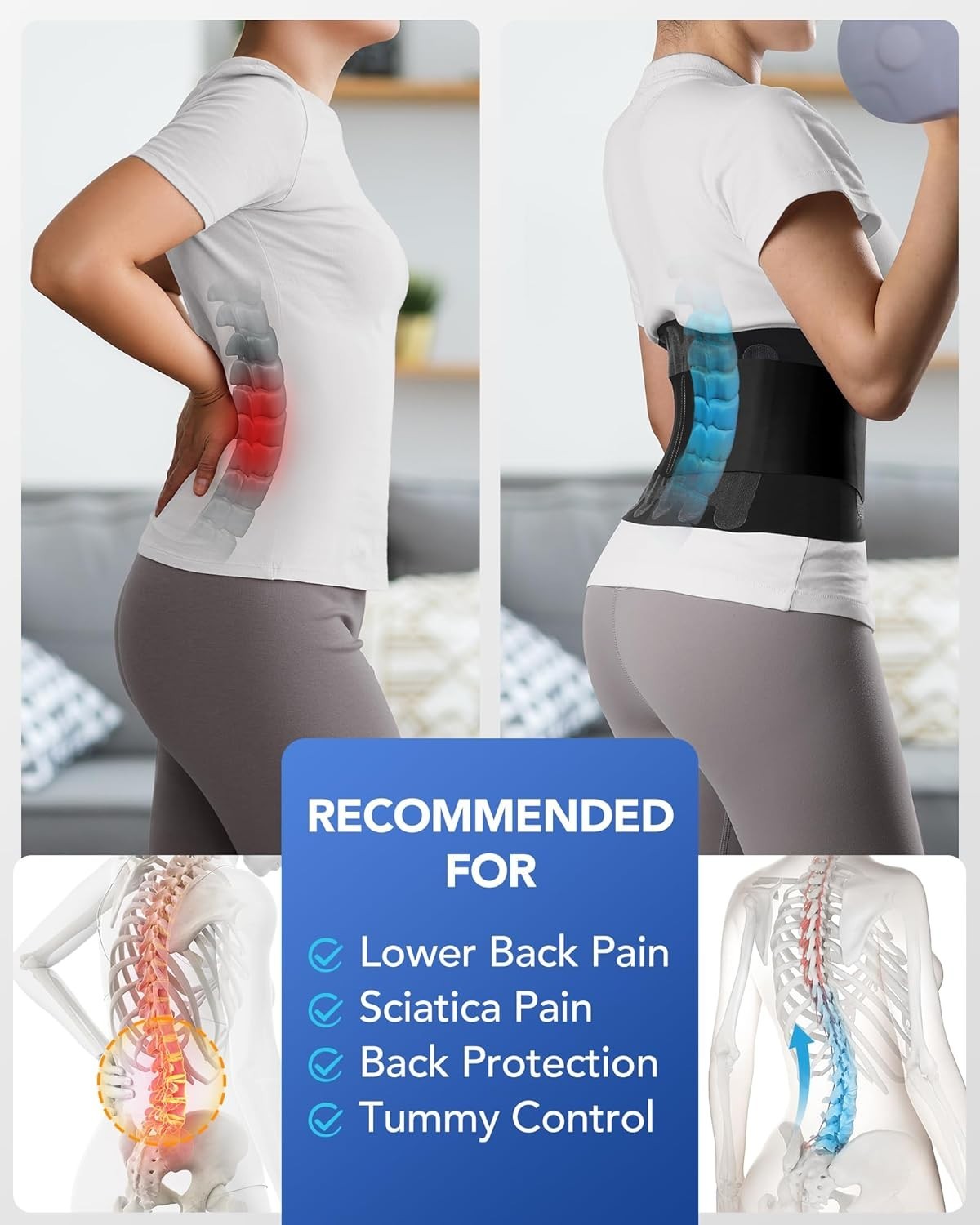 Lightweight 3D Lumbar Back Brace with Seamless Yoga Fabric – Adjustable Support
