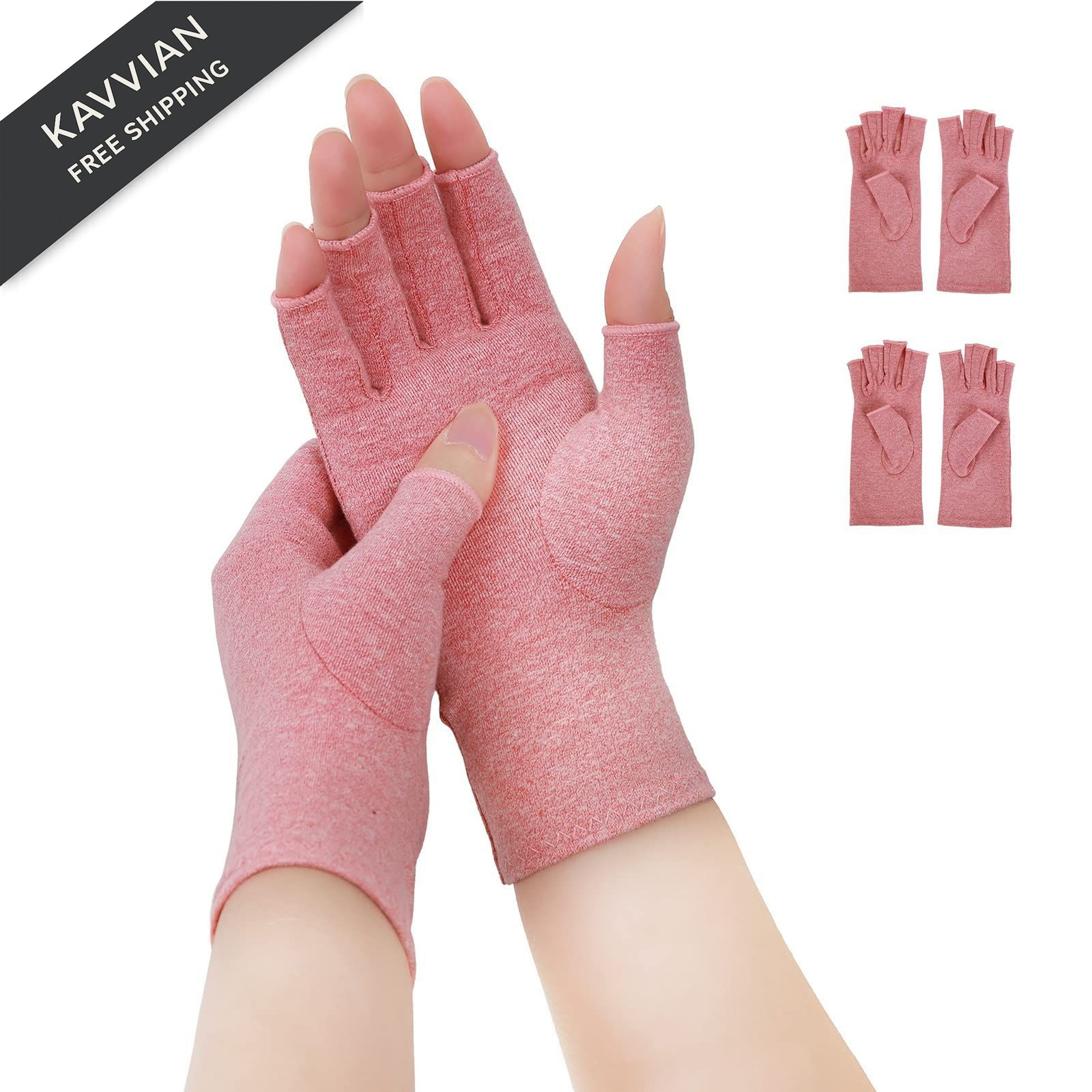 2 Pairs Compression Arthritis Gloves Fingerless Pain Relief Support (Medium)