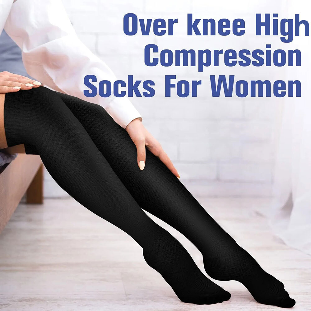 25-35mmhg 1/2 Pairs Women’S Solid Huethigh Highs Thick Tall Long Boot Stockings