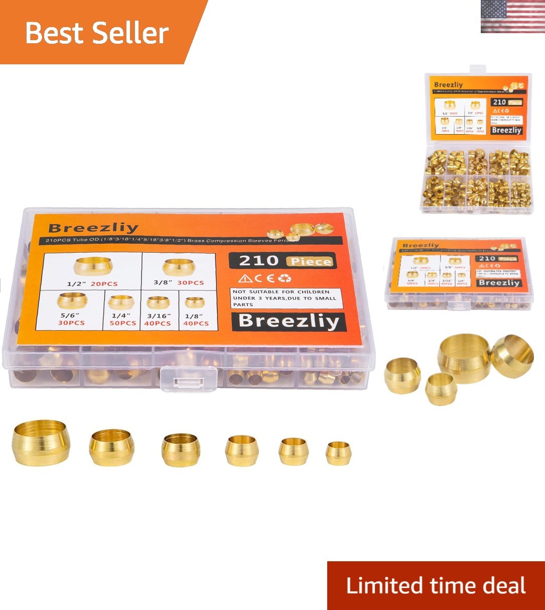 Complete 210-Piece Brass Compression Fittings for Water, Oil & Gas Connections
