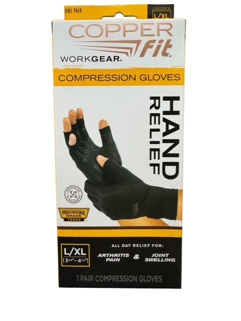 COPPER FIT Work Gear Large/Extra Large 3.75″-4.50″ Compression Gloves 1 Pair New
