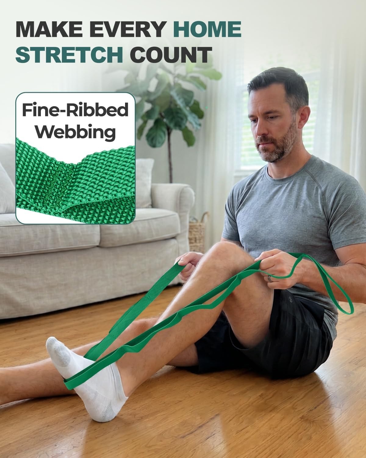 Quality Light Green Stretching Strap for Enhanced Flexibility & Safety