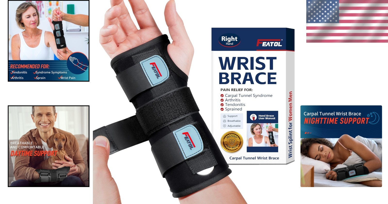 Wrist Brace Small/Medium Black Night Support