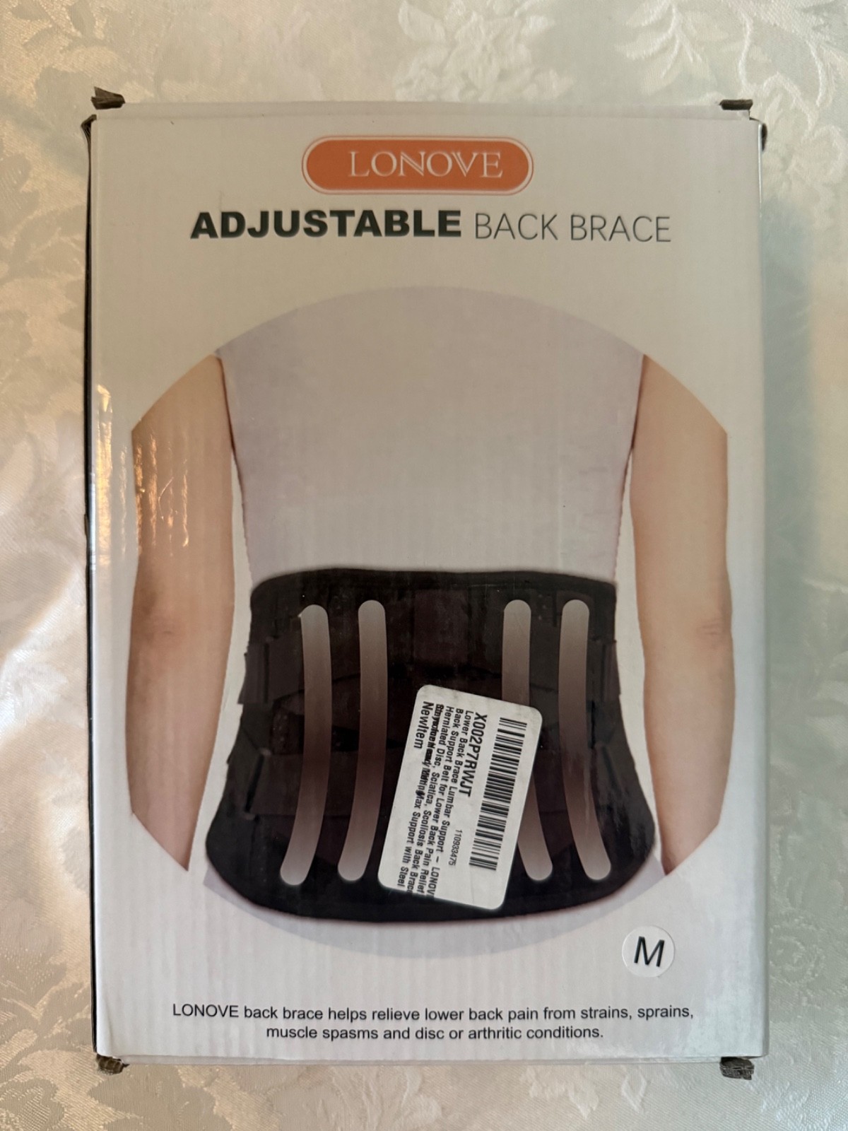 LONOVE Adjustable Lower Back Brace Lumbar Support Size Medium