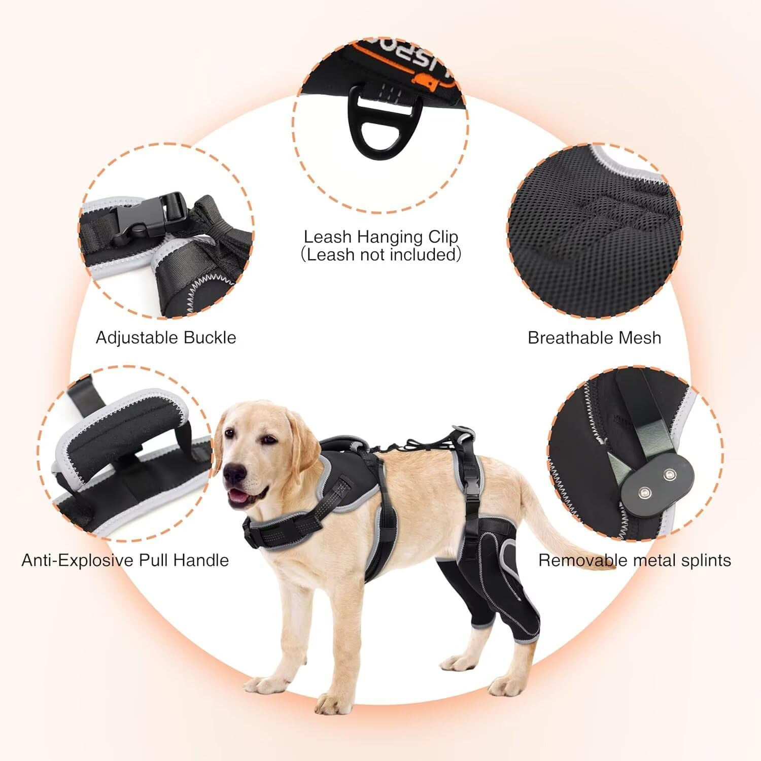 Adjustable Knee Brace for Dogs Back Leg, Hinged Dog Knee Brace for Torn ACL Hind