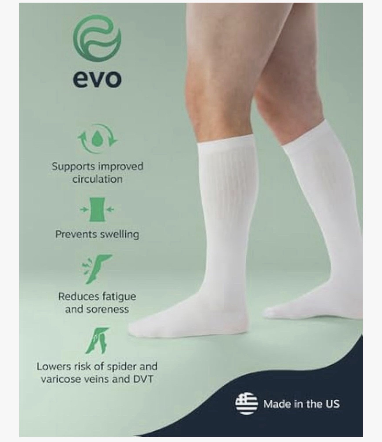 Mens USA Made Knee High 8-15 mmHg Graduated Compression Socks Mild Pressure XL