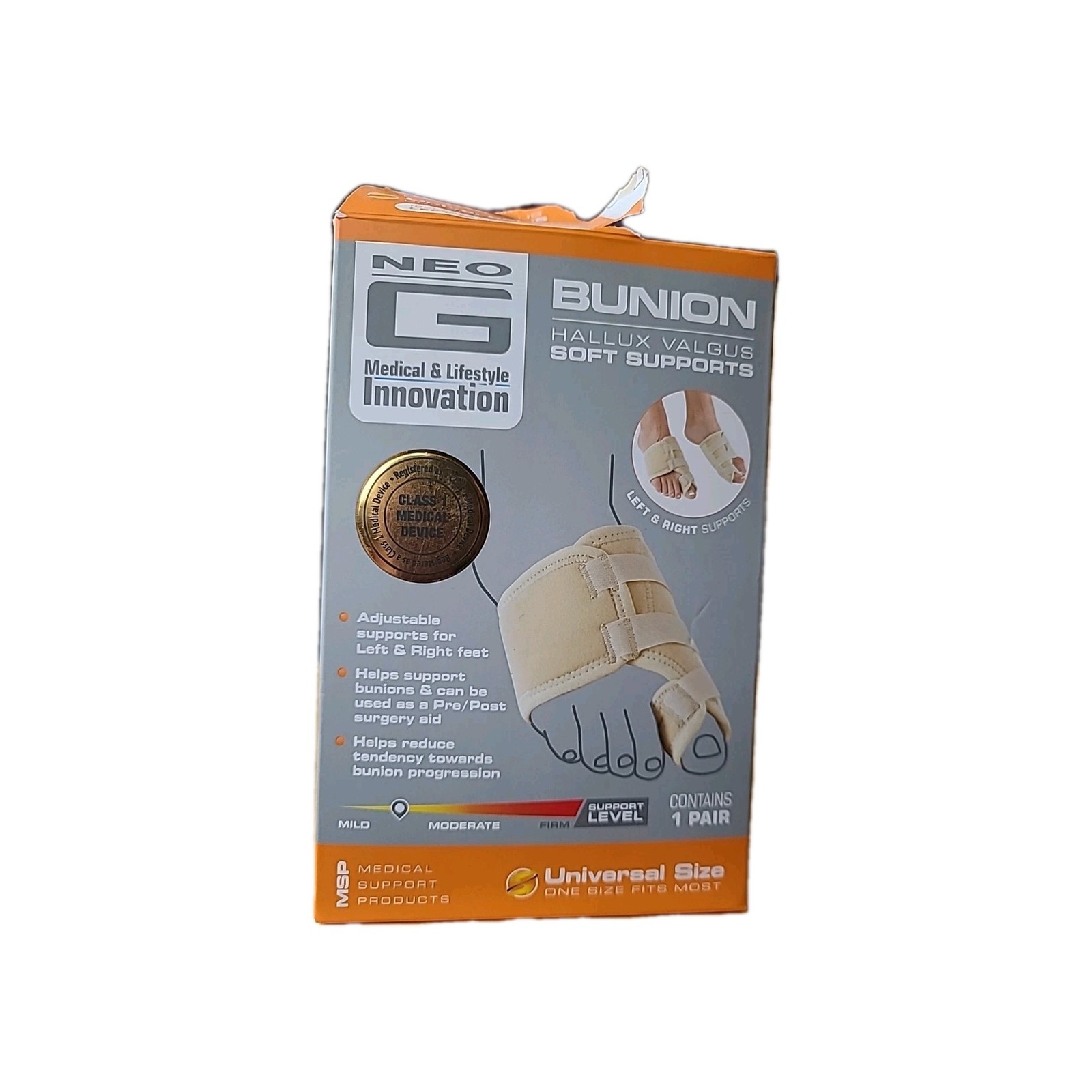 NEO G Bunion Correction System One Pair Soft Support Adjustable Brace One Size