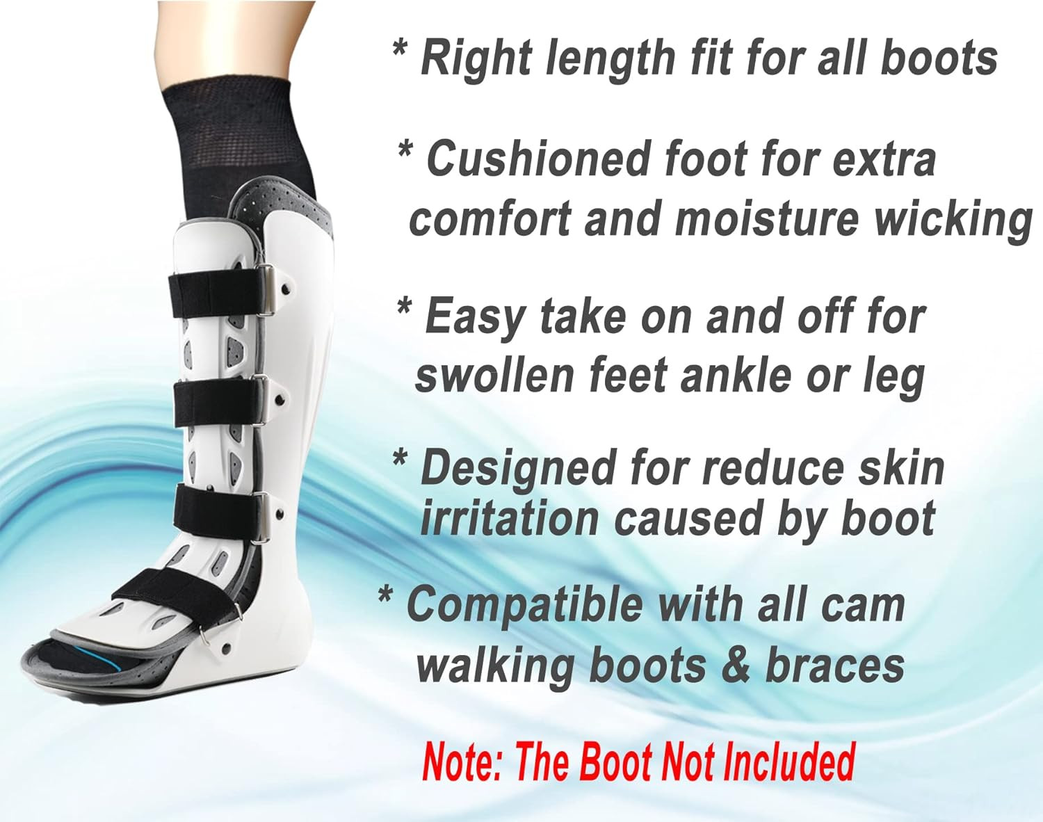 2 Pairs Replacement Sock Liner for Orthopedic Cast Walking Boot Air Cam Walkers,