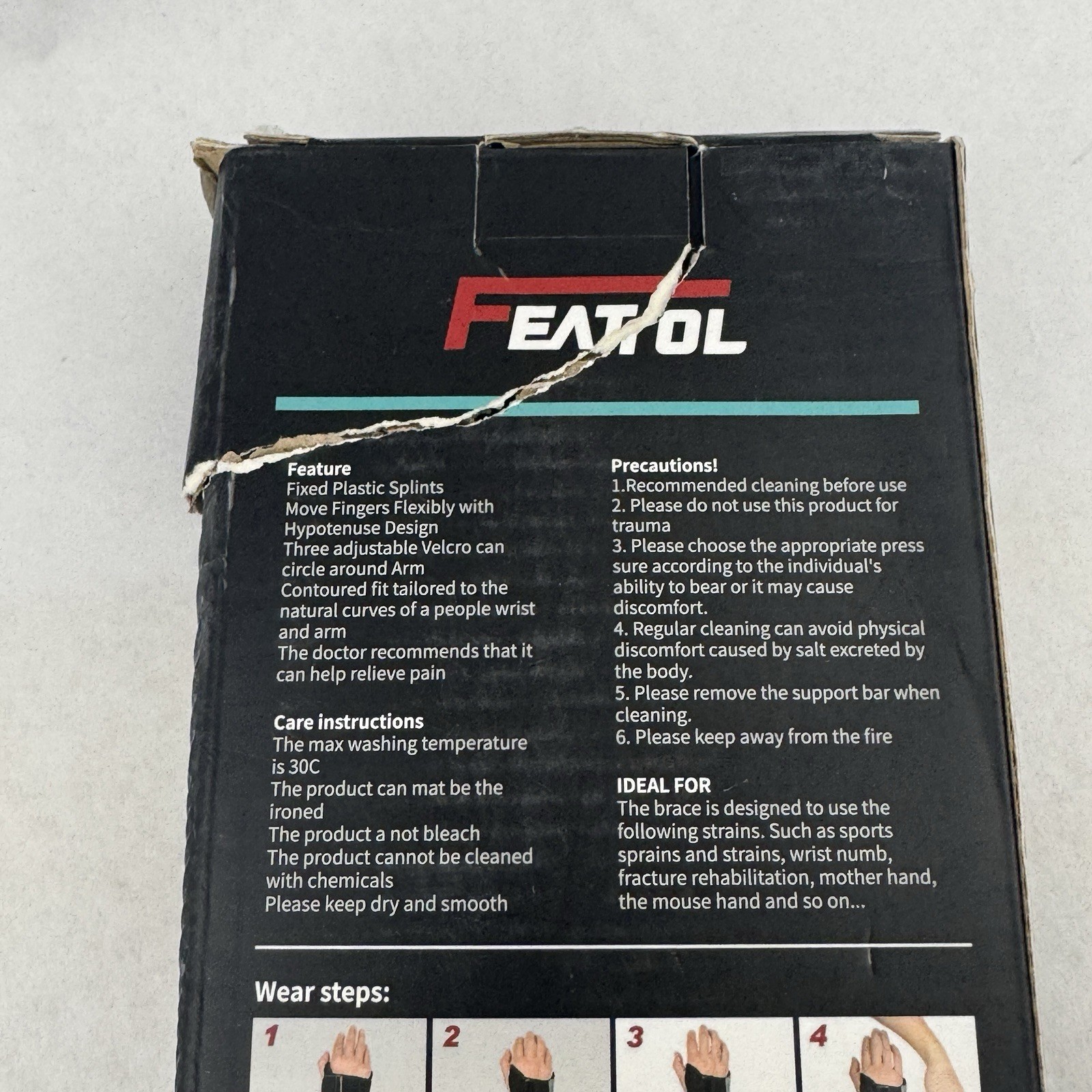 FEATOL Wrist Brace for Carpal Tunnel Right Hand Small Medium Open Box