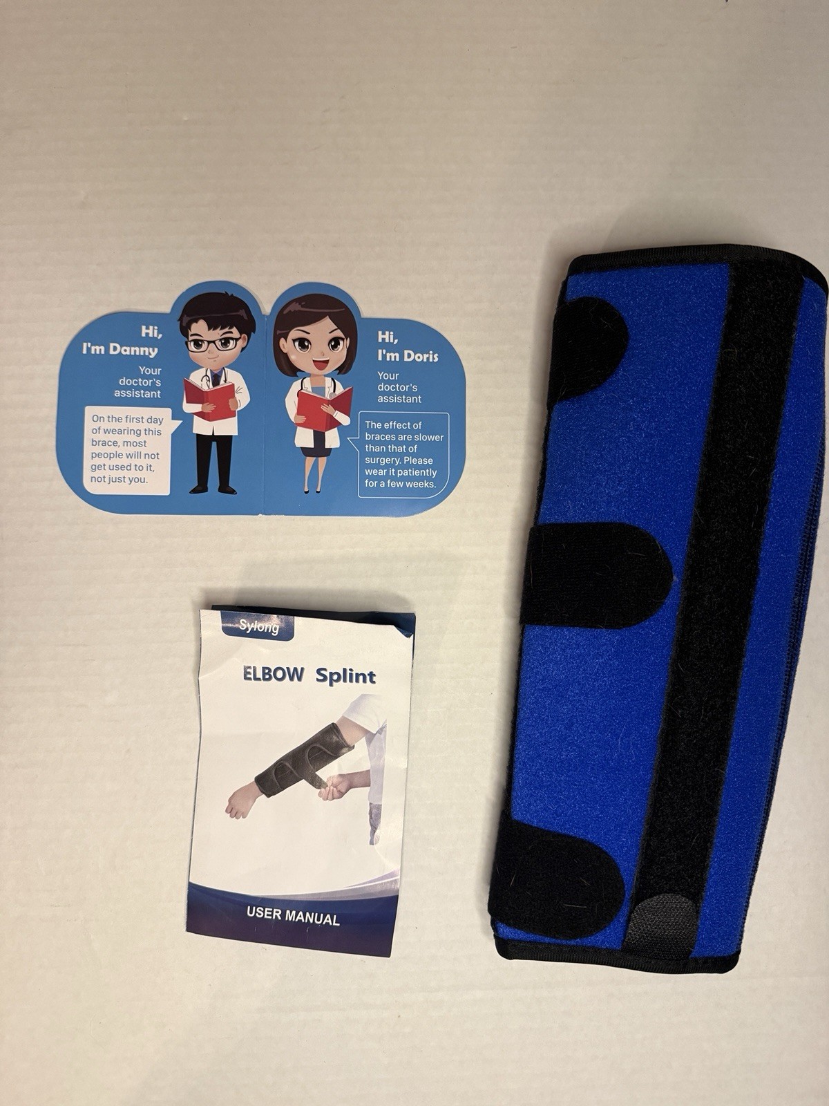 Black/Blue Elbow Splint/Brace Support for Sleeping and Daytime Use, Orthopedic