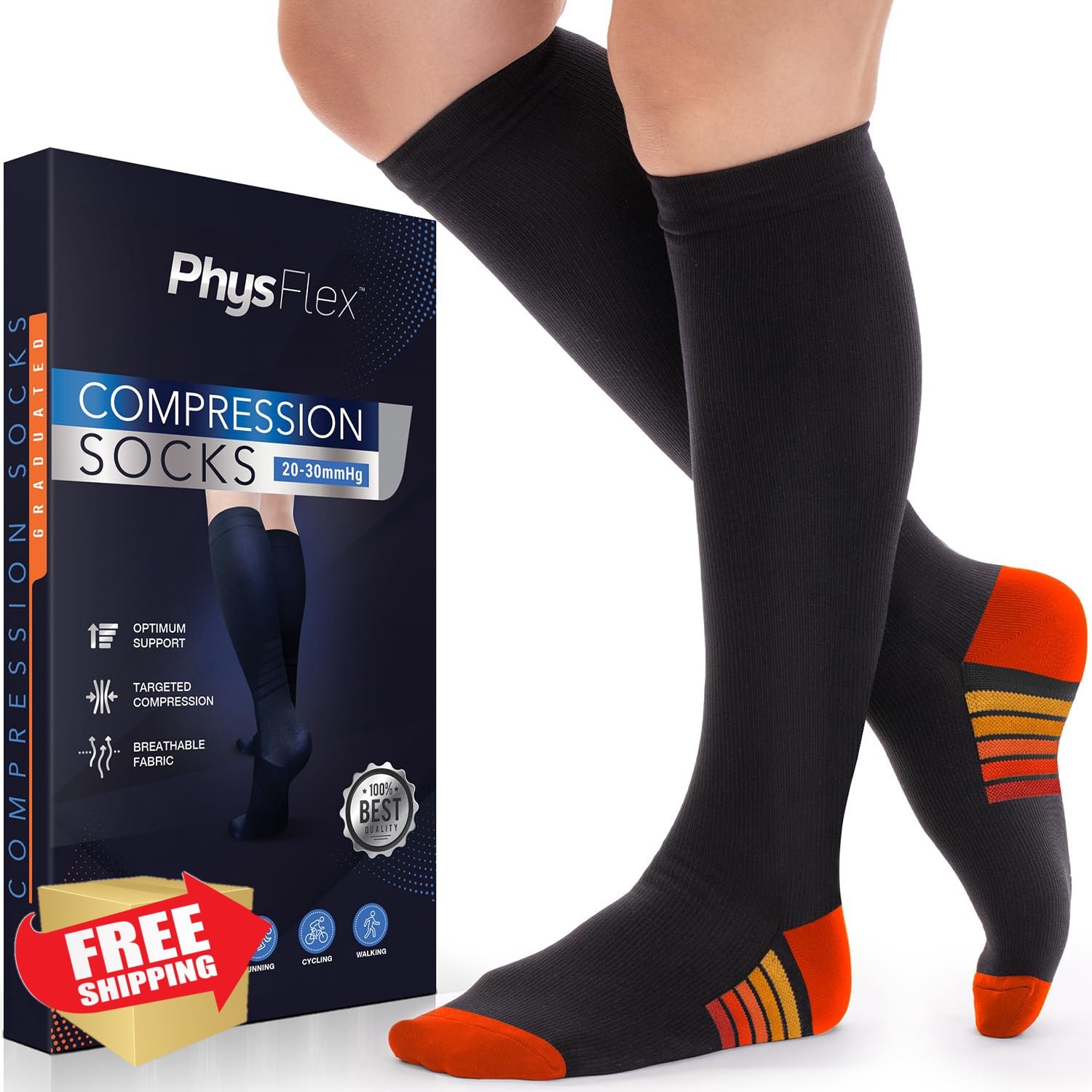 PhysFlex Compression Socks Orange Foot Xx-large