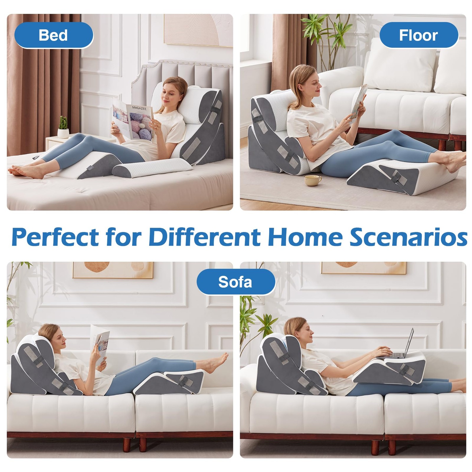 6PCS Wedge Pillow Set for After Surgery, Orthopedic Bed Wedge Pillow for Headbo