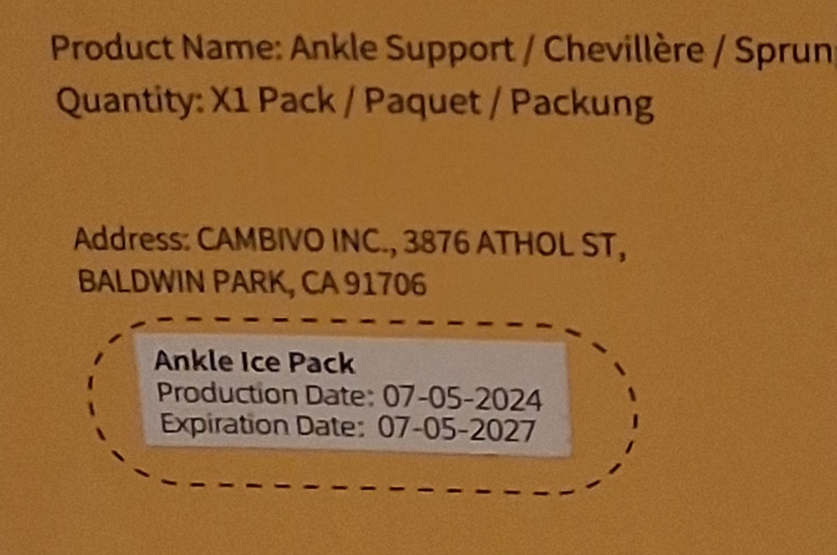 CAMBIVO Ankle Support Brace Ice Pack, 1 pack One Size New Condition!