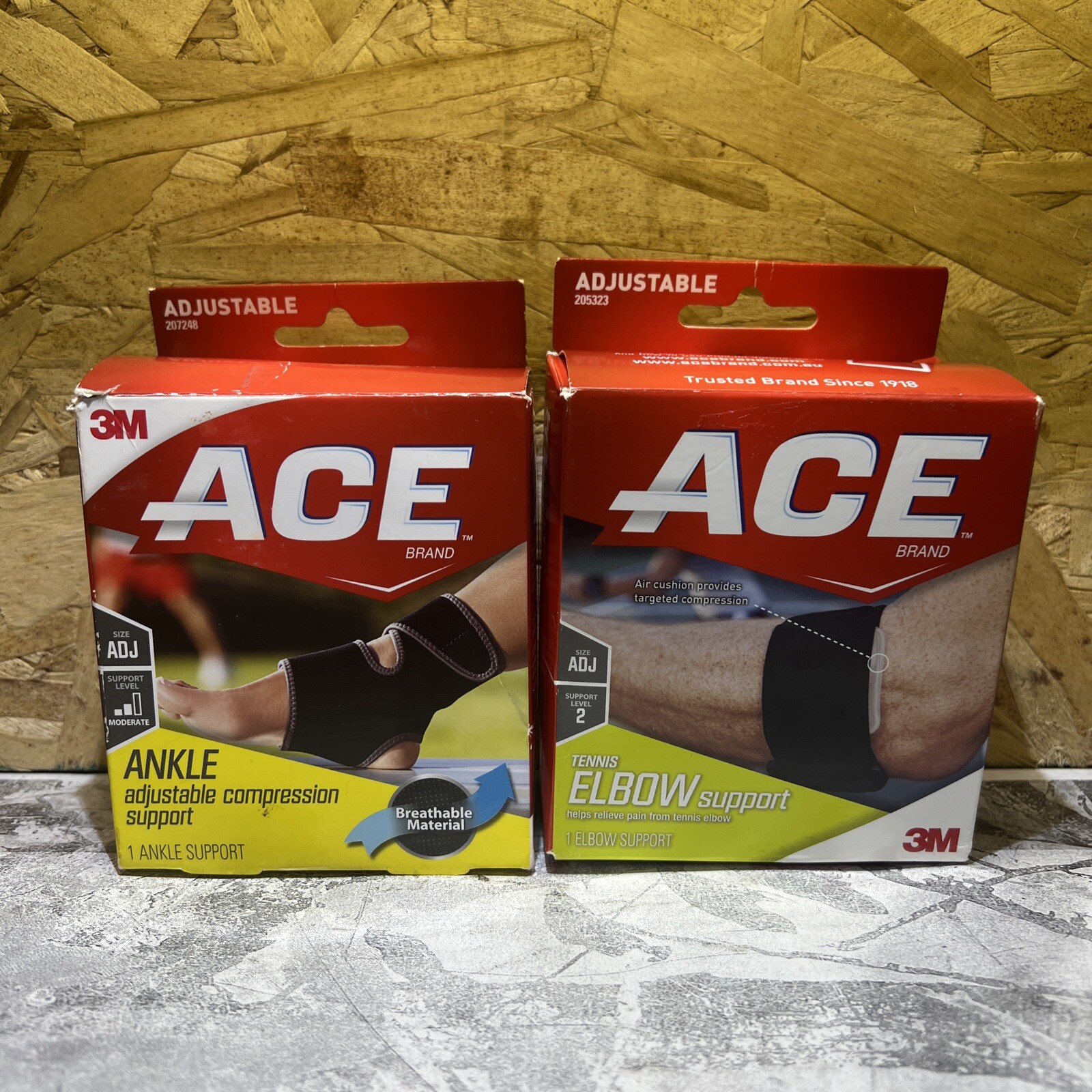LOT OF 2 Ace ANKLE Adjustable Compression &Tennis Elbow Support *DAMAGED BOX*