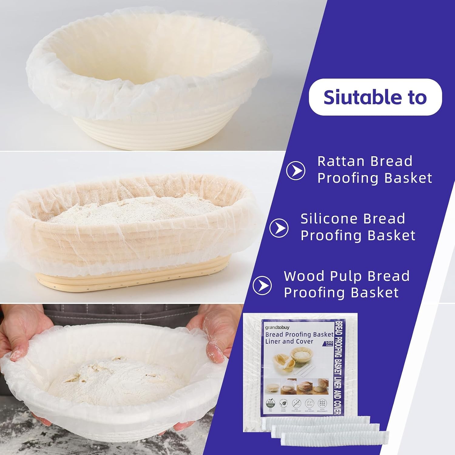 100 Pcs Disposable Non-Woven Bread Proofing Basket Liner Cover Fit 8″ 10″ 11″