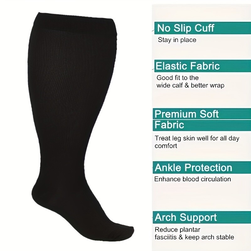 3 Pairs Plus Size Compression Socks 20-30 Mmhg Breathable Circulation Calf Socks