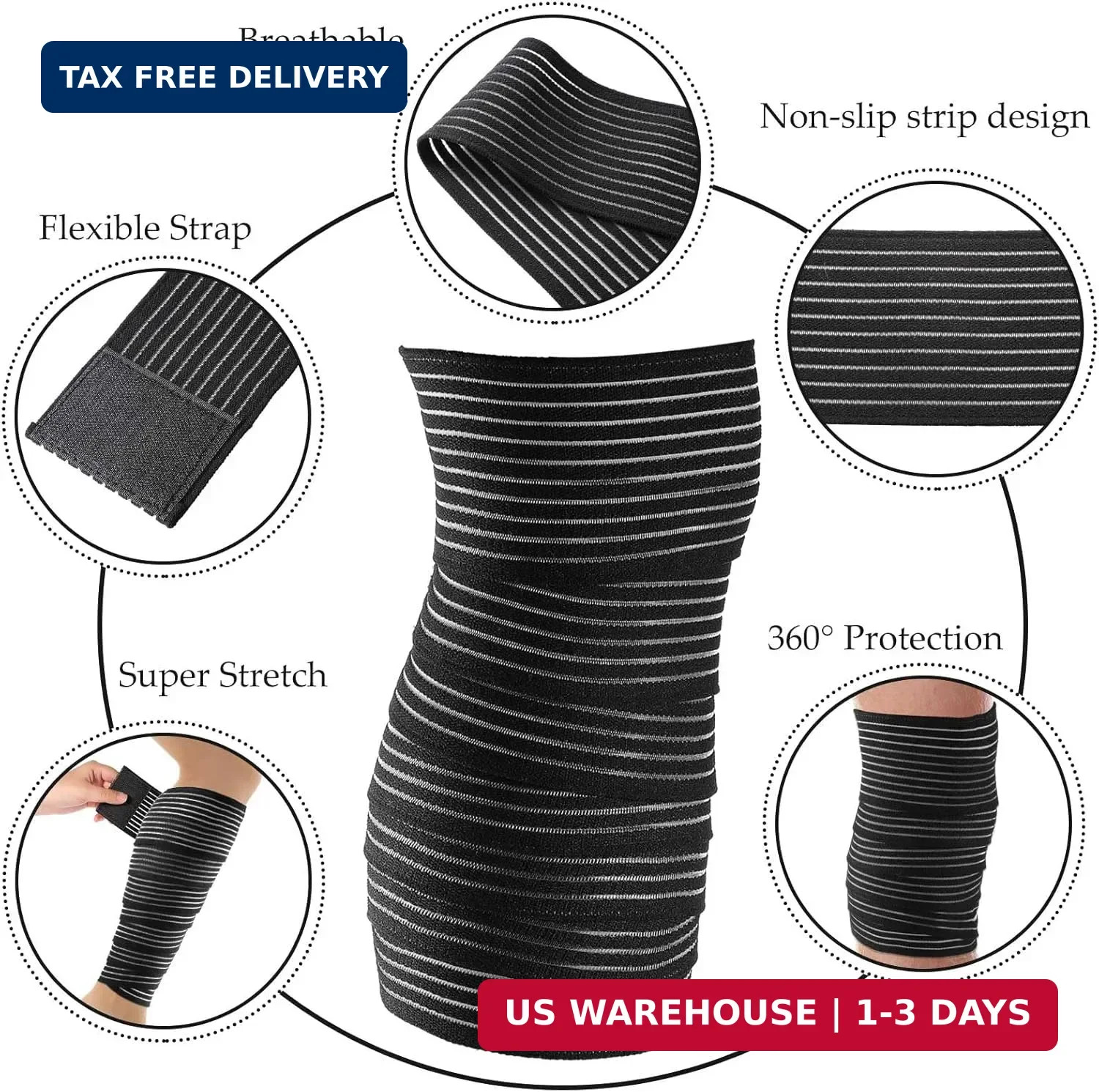 Compression Bandage Wraps for Leg, Elastic Calf Sleeve, Adjustable plus Size (2