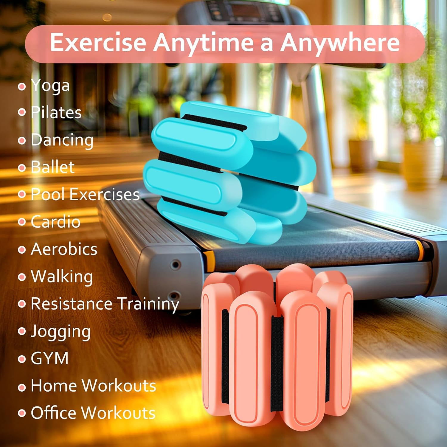 Adjustable Wrist & Ankle Weights Set of 2(1Lbs Each), Premium Silicone Wearable