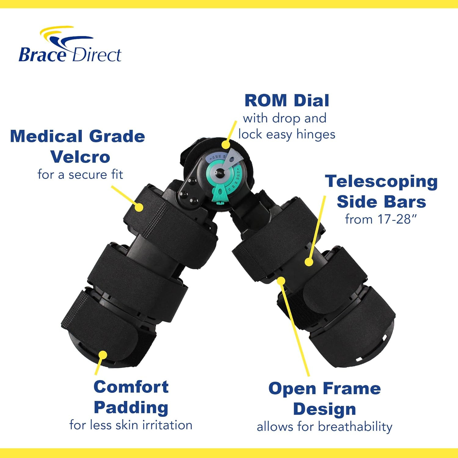 ROM Post-Op Knee Brace- Telescoping T Scope Range of Motion for Ligament Patella