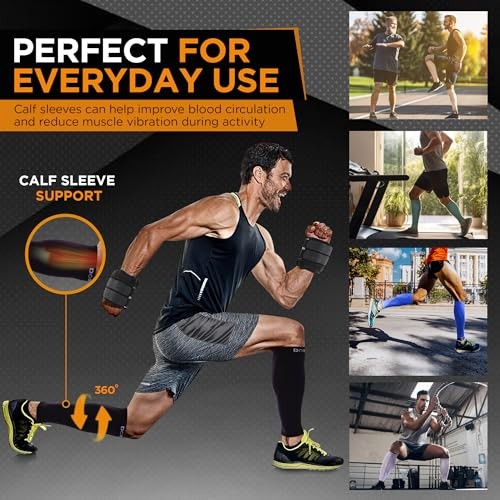 Compression Calf Sleeve for Men & Women – 20-30mmHg Large REGULAR Black