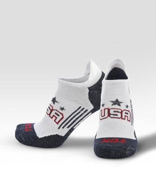 USA No Show Socks for Men & Women – Cushioned Medium White/Navy/Scarlet/Usa