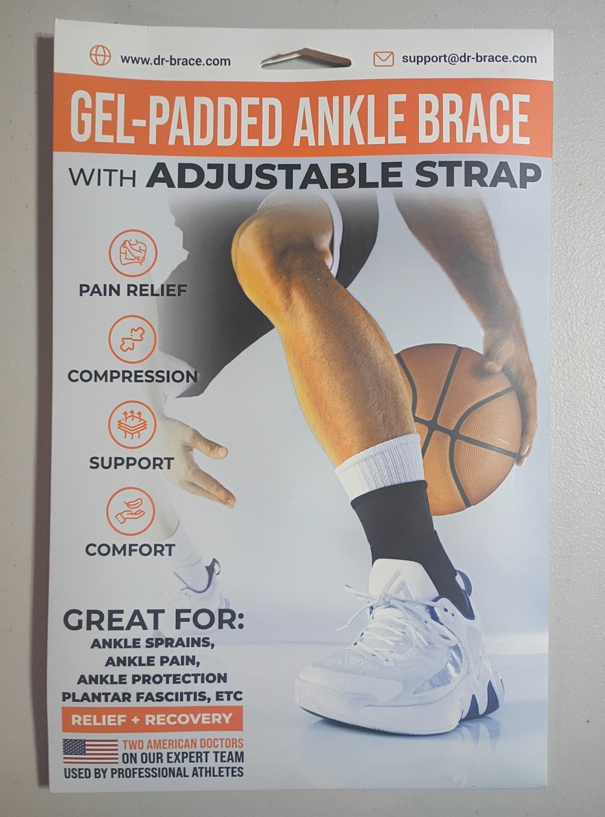 Gel Padded Ankle Brace With Adjustable Strap. Dr.Brace