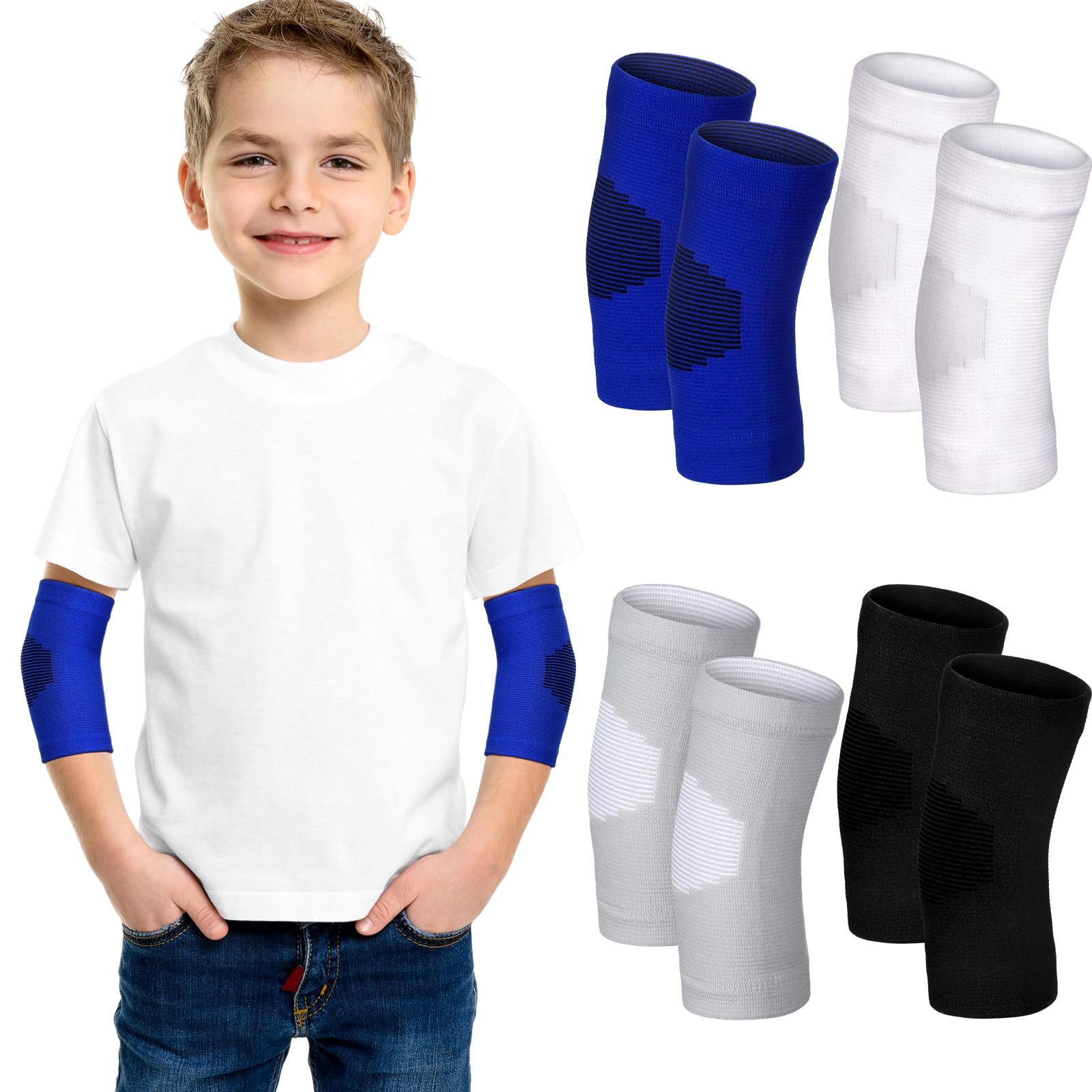 4 Pairs 812 Years Kids Elbow Brace Compression Arm Sleeve Knit Guard Colors