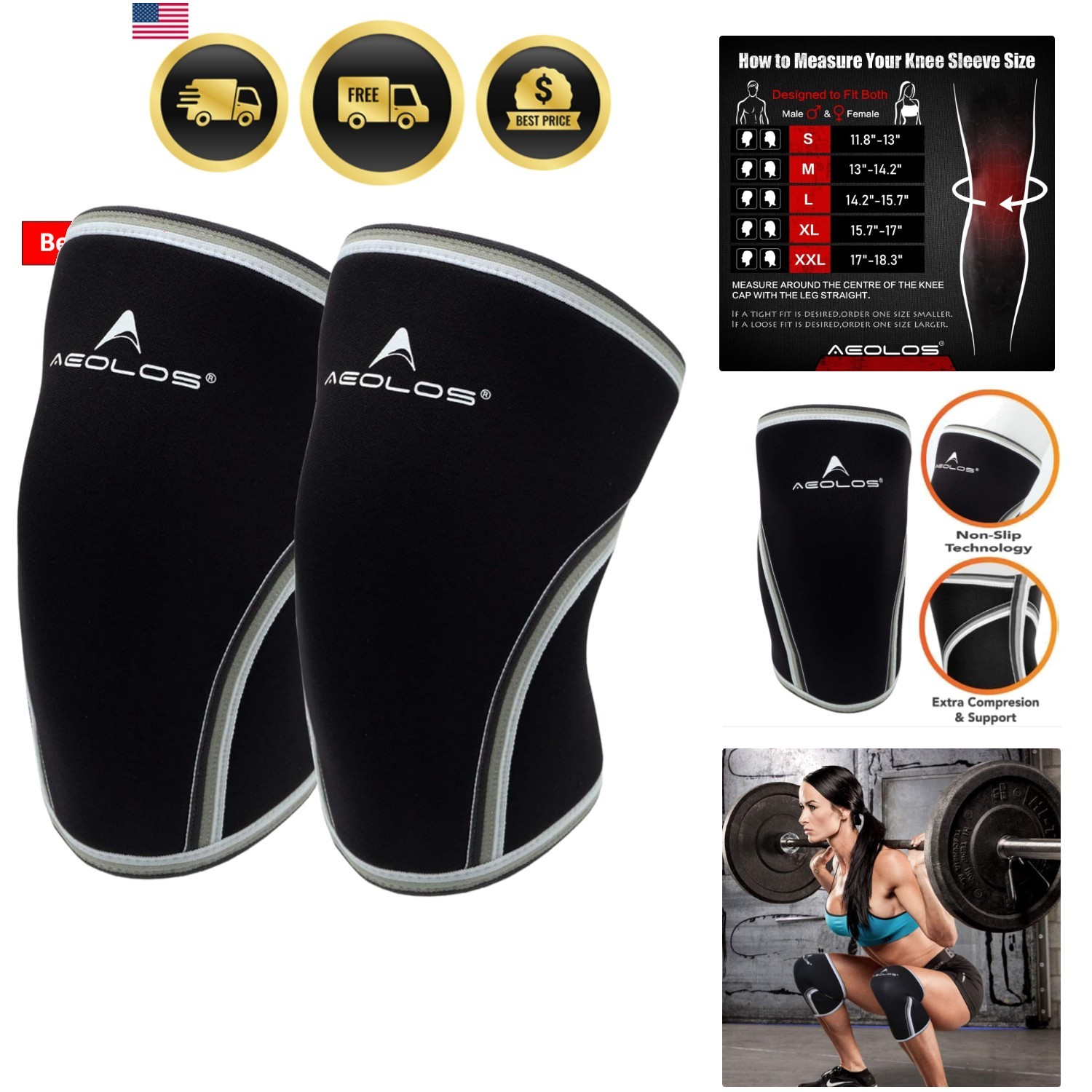 Knee Sleeves 1 Pair，7mm Compression Knee Braces for Heavy-Lifting,Squats,Gym …