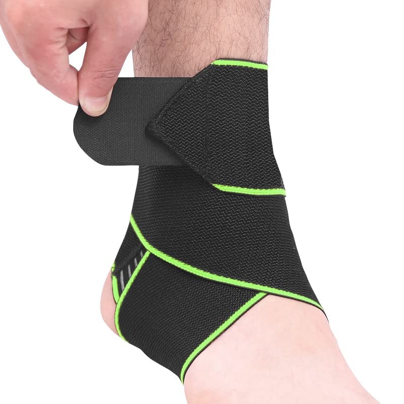 2 PCS Green Ankle Support Brace Adjustable Breathable Elastic 1 Size Fits All