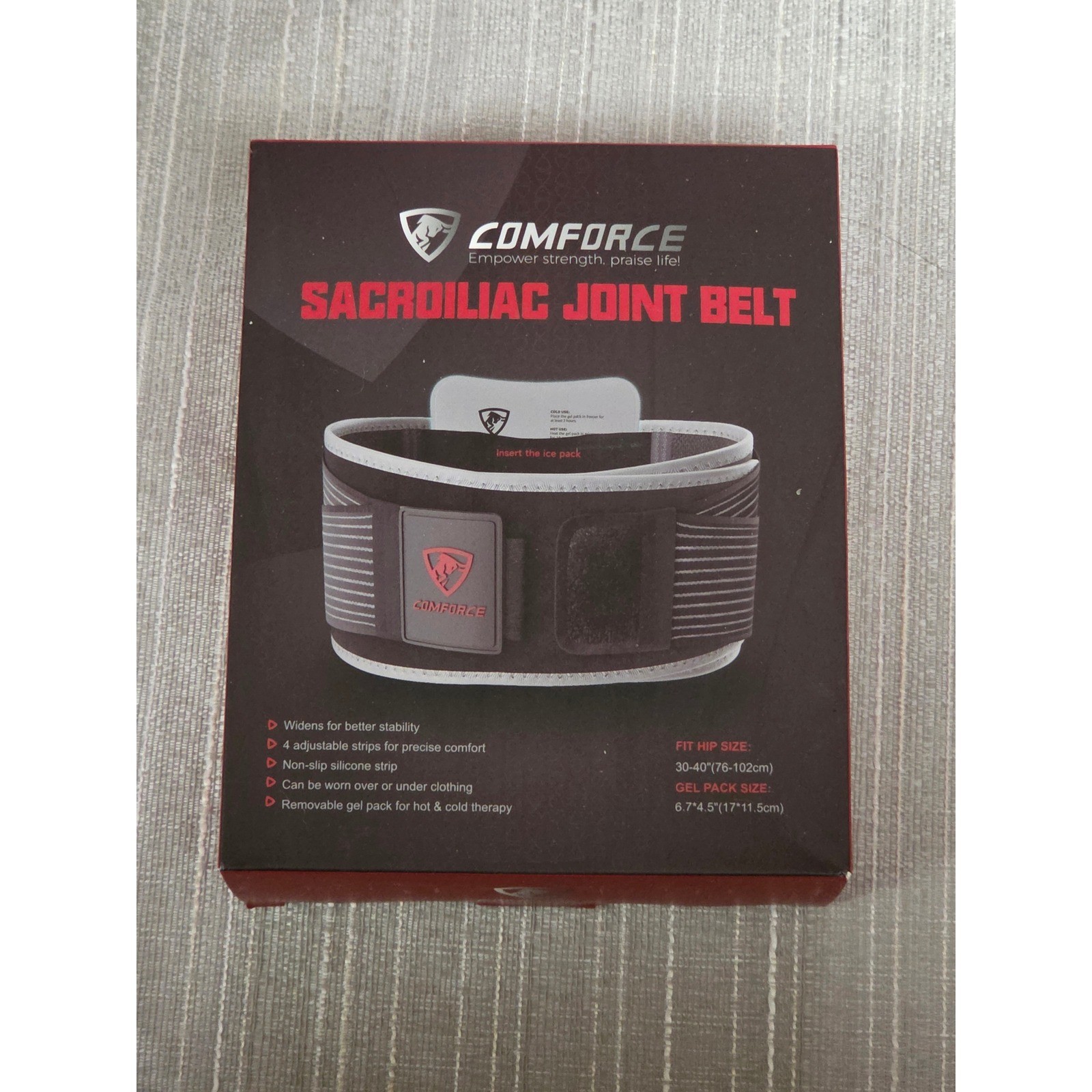 COMFORCE Sacroiliac Joint Belt SI Hip Support Belt with Hot Cold Gel Pack Black