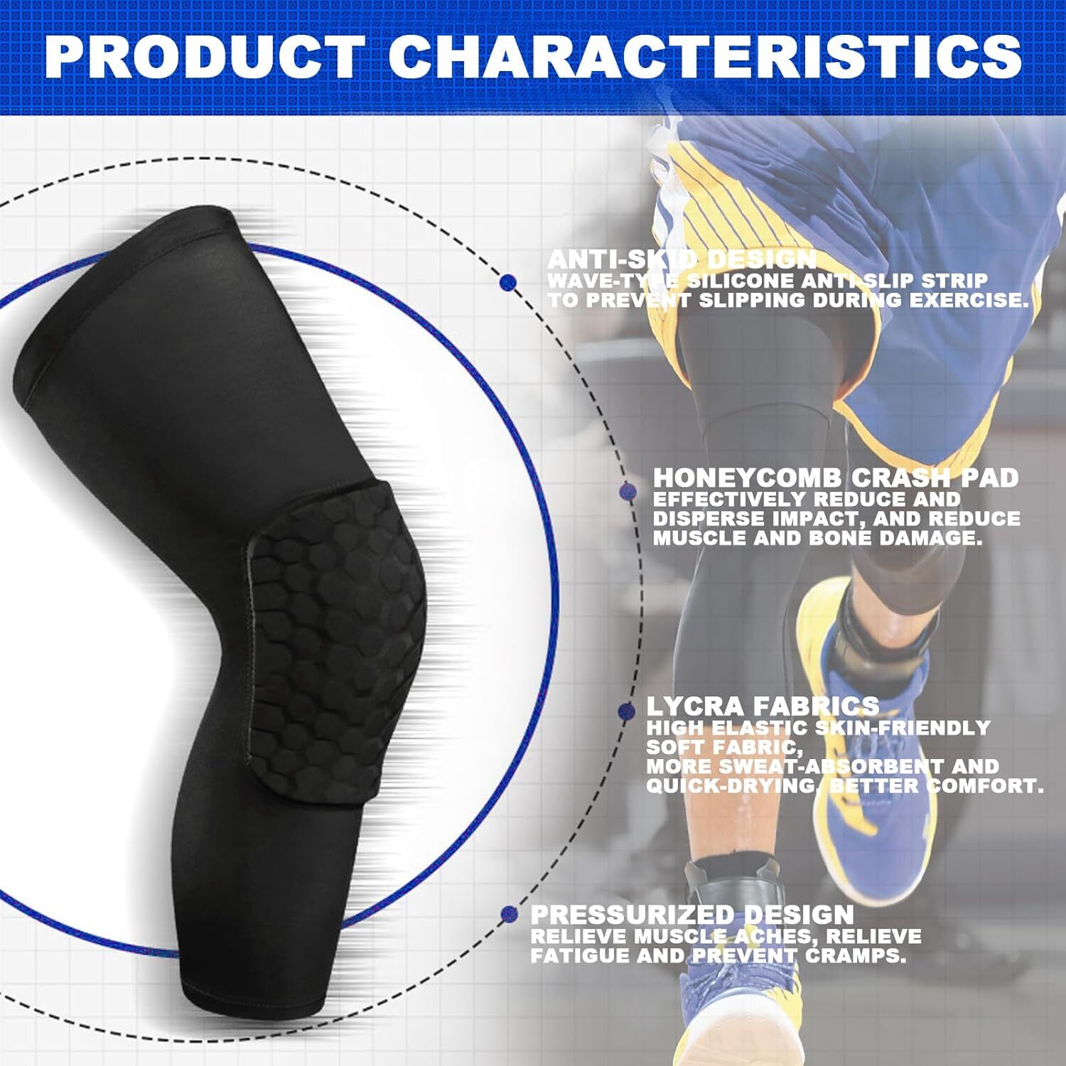 Knee Compression Pads Compression Knee Sleeve for Knee Pain Honeycomb Protection