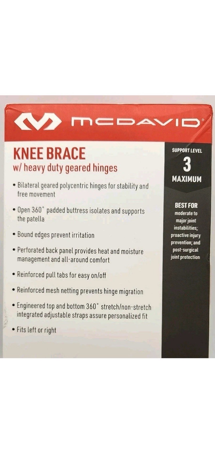 McDavid 429-01-32.2 Hinged Knee Brace – Black Size Small Level 3 Support Open Bo