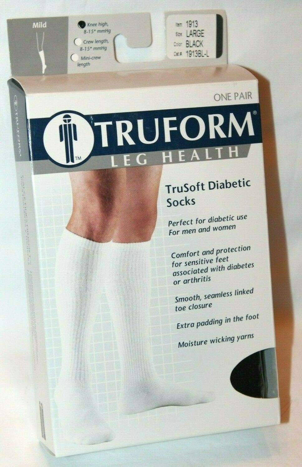 TRUFORM Leg Health TruSoft Diabetic Socks – Black #1913 Large or X-Large