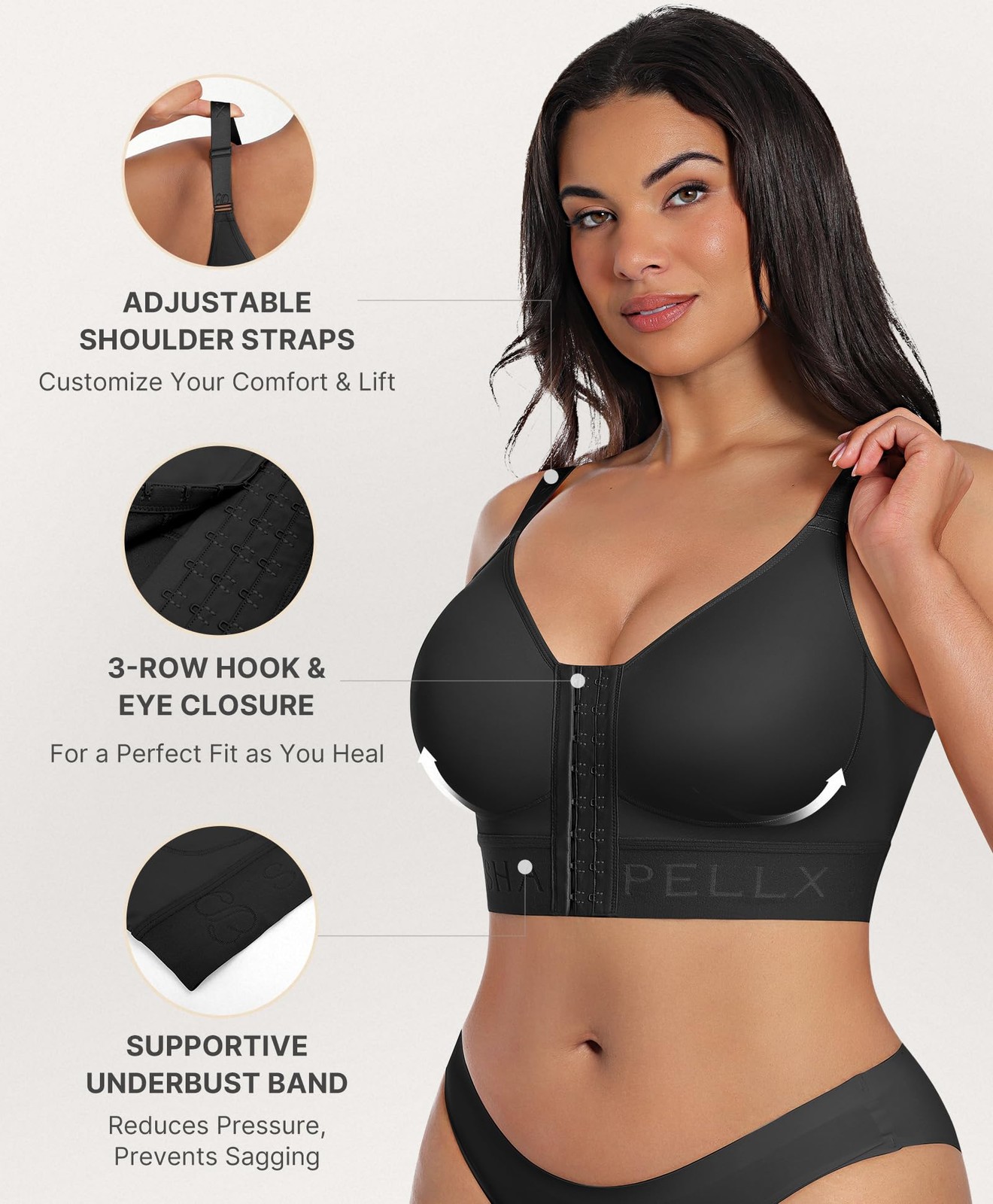 SHAPELLX Post Surgery Bras Front Closure Bras for Women Compression Bra Wirel…