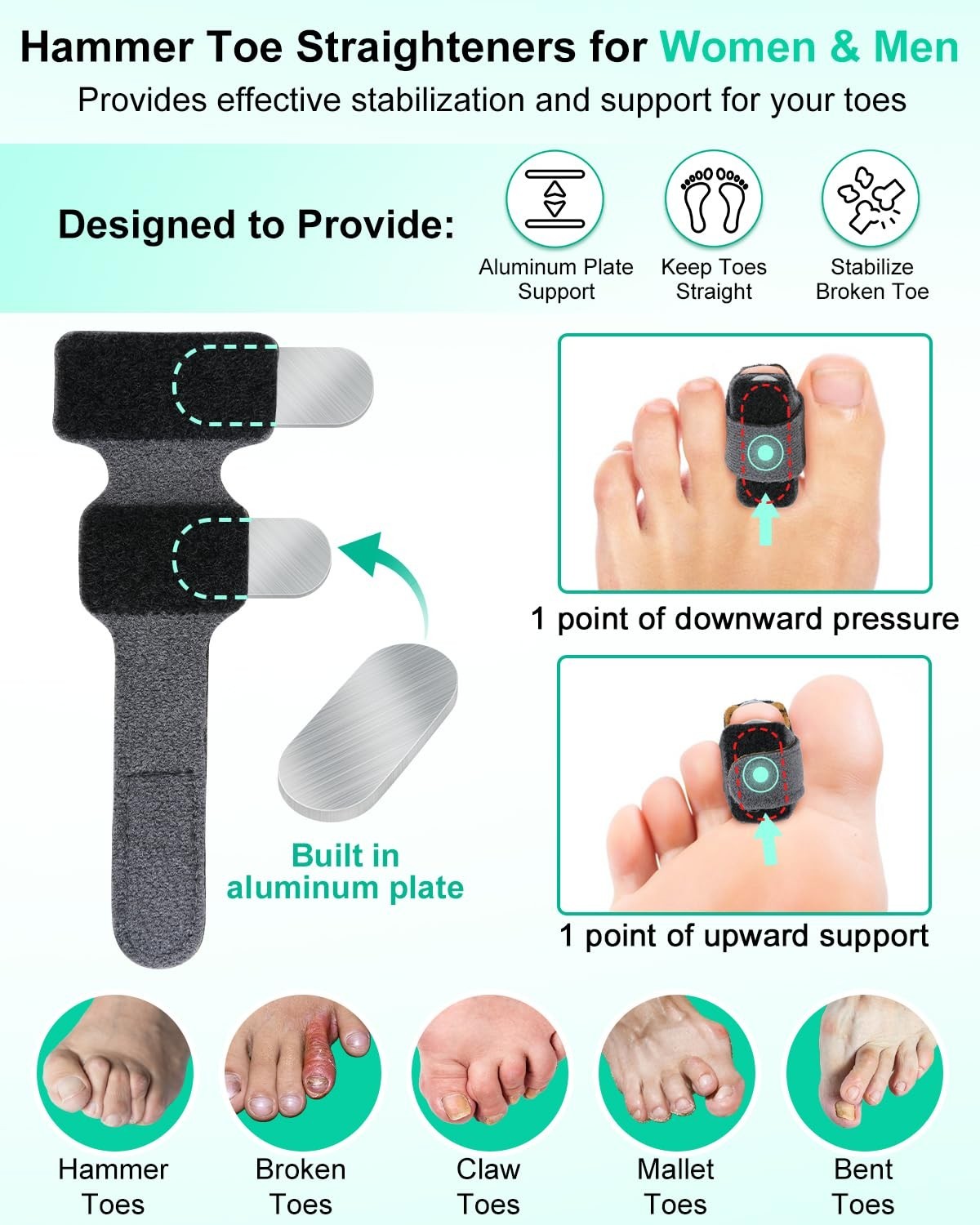Hammer Toe Corrector Pack, Adjustable Steel Splints for Women Men, Curled Bent