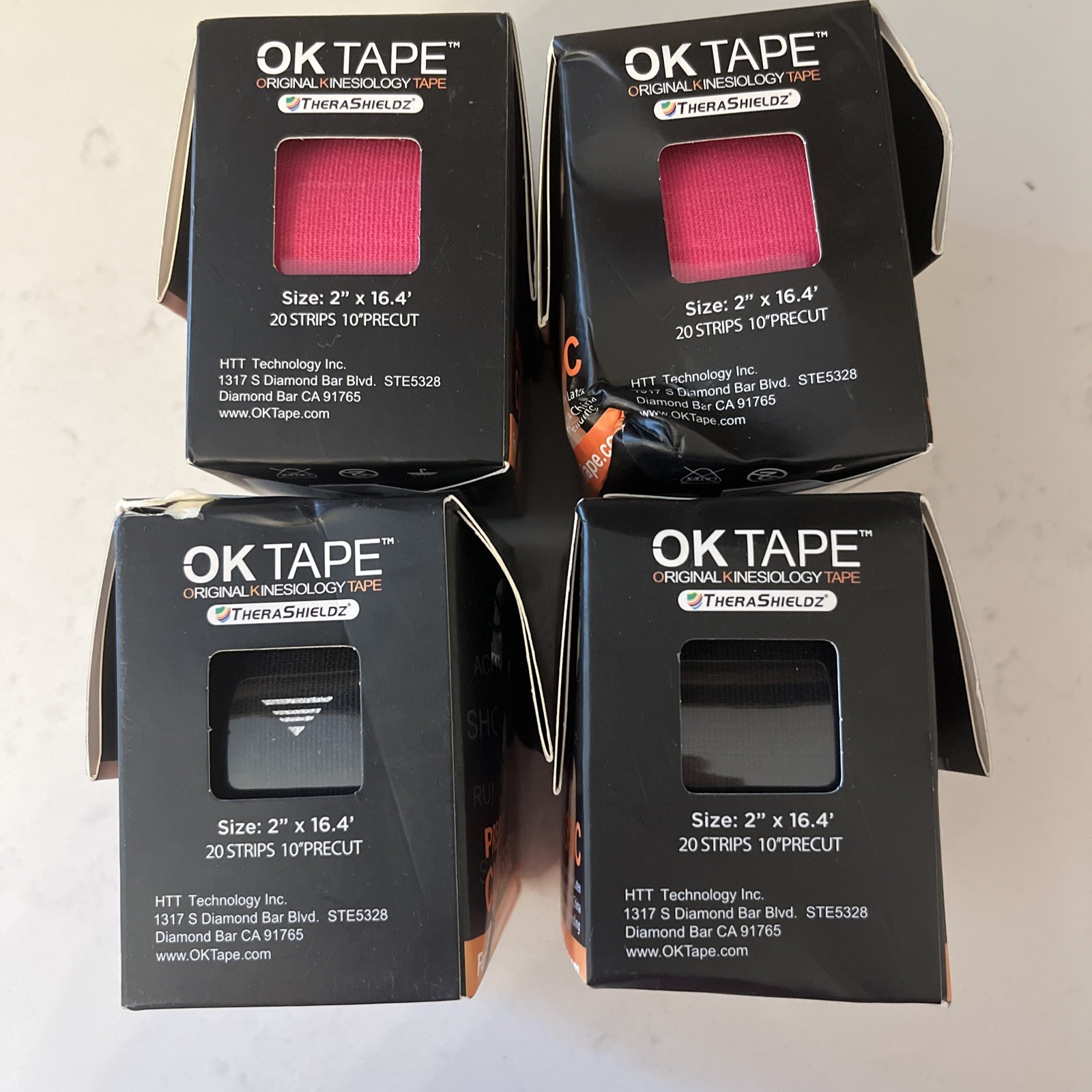 4 ct OK Kinesiology Tape 10” Precut Strips Classic 2 Pink & 2 Black 2”x16.4’ B78