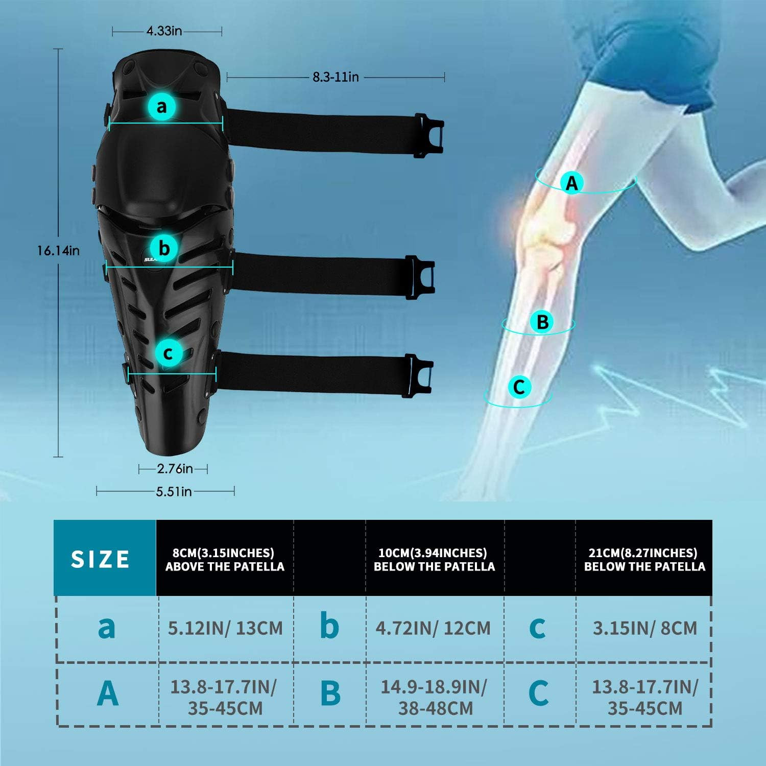 Knee Pads, Adjustable Long Leg Sleeve Gear Crashproof Nonslip Protective Shin Gu