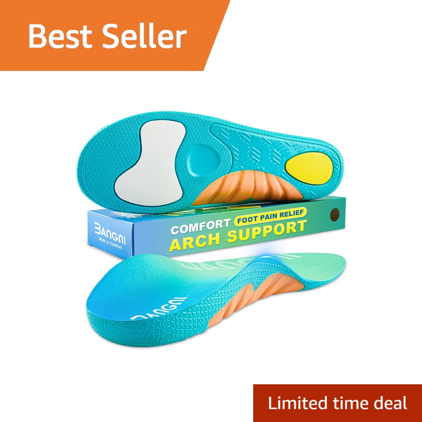 3ANGNI Plantar Fasciitis Insoles Men 7-7.5 Women 9-9.5