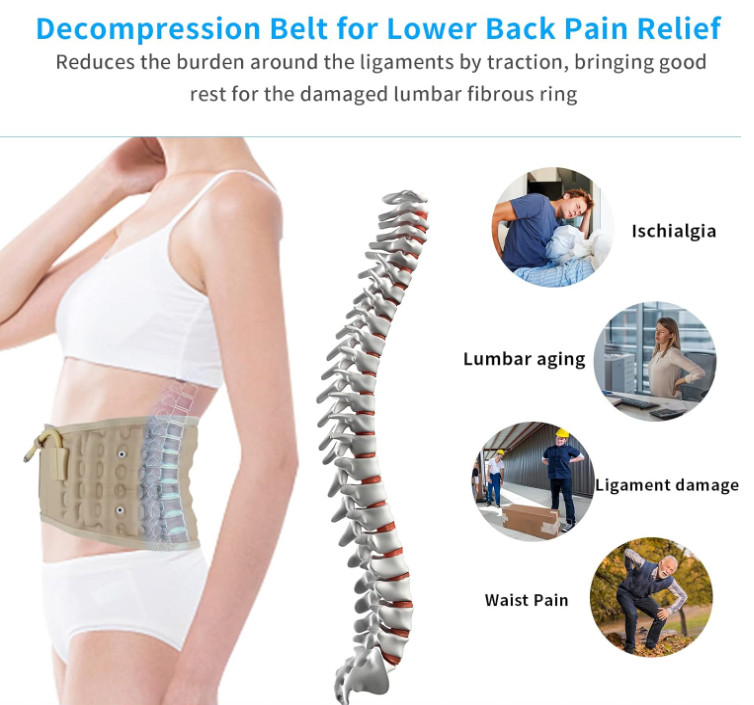 Decompression Lumbar Support Belt for Back Pain Relief, Waist 29-49″, Beige