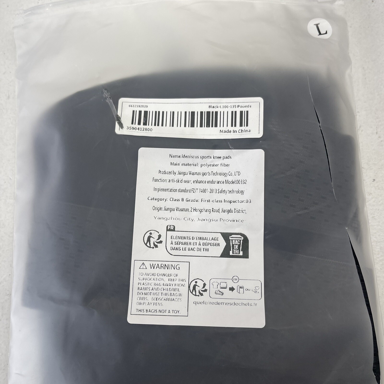 Black Meniscus Spots Knee Pad Brace Unisex Adults Size Large
