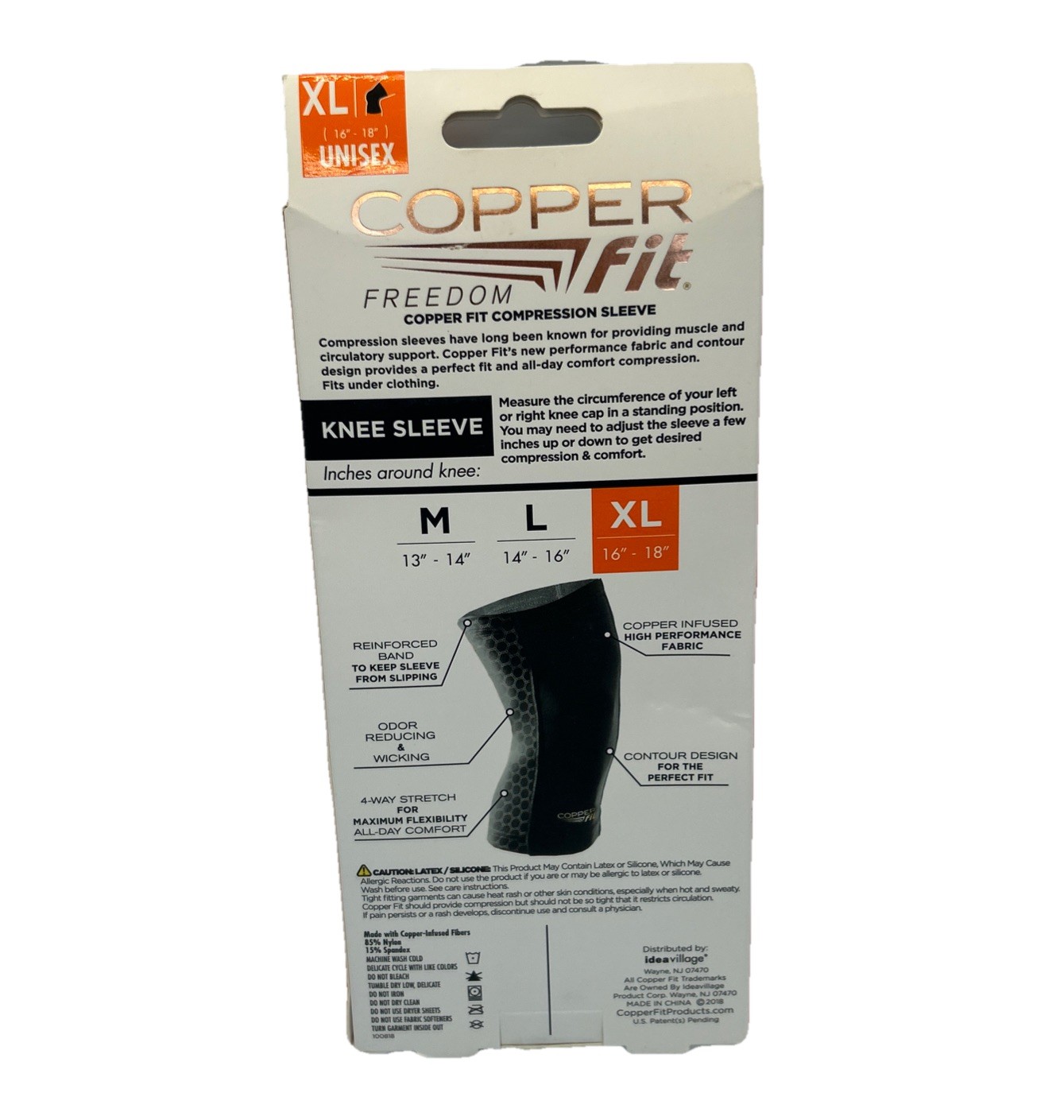 Copper Fit Freedom Copper Infused Compression Knee Sleeve – Size XL – Black