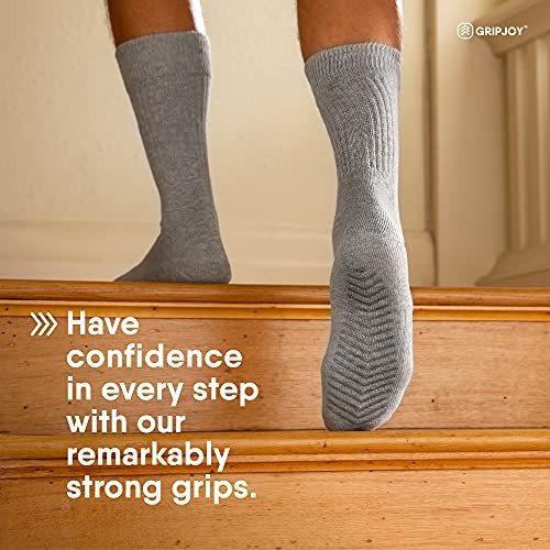 Hospital Socks with Grips for Women & Men, Non-Slip, Large Black & Gray Mix