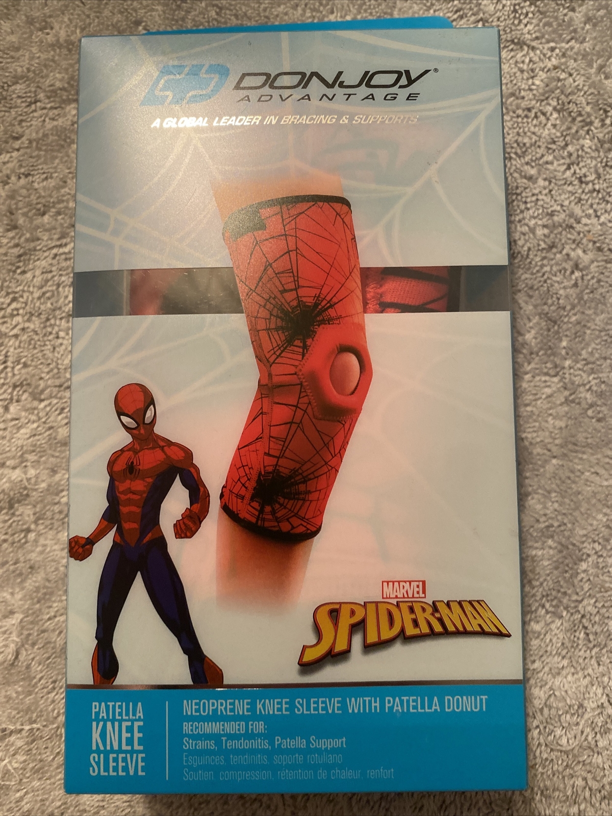 NEW DonJoy Advantage Marvel Spider-man Neoprene Knee Sleeve w/ Patella Donut Ped