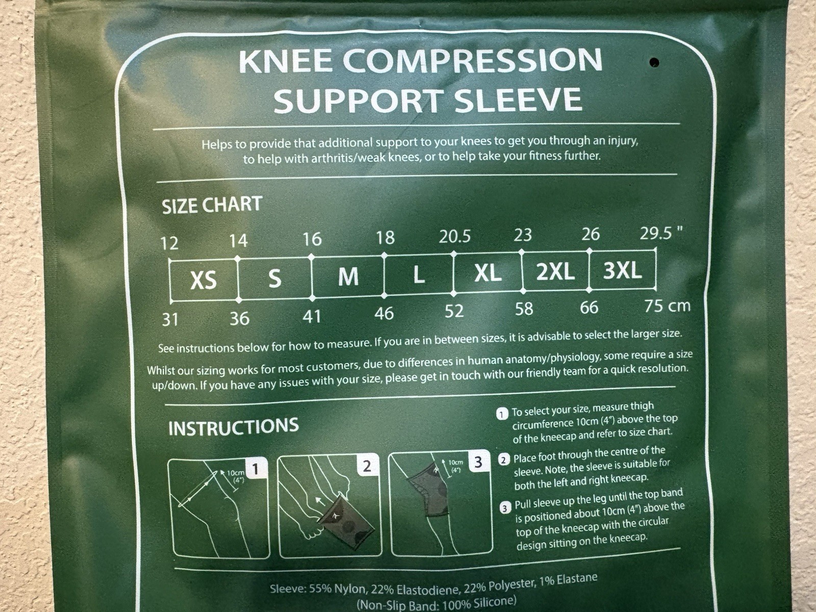Knee Compression Support Sleeve Size Large Rymora Brand New Non-Slip Grip Band