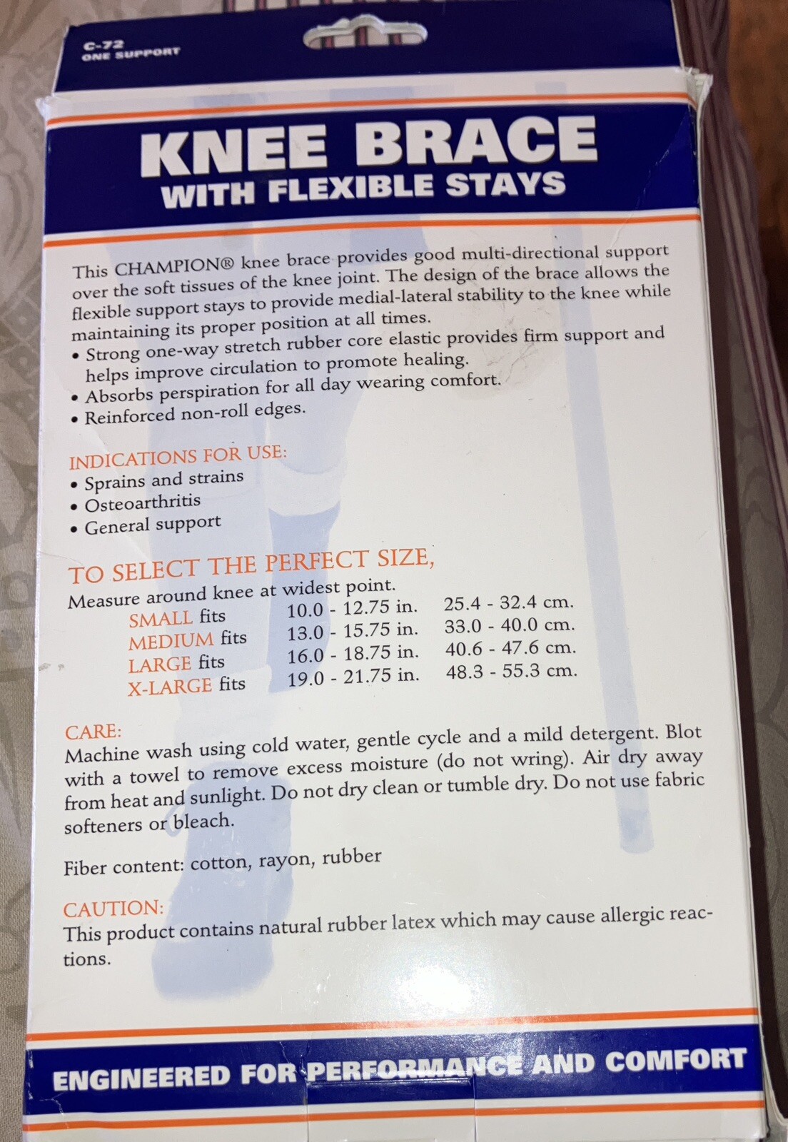 Knee Brace Champion Side Medium with Flexible Stays White C-72 New In Box