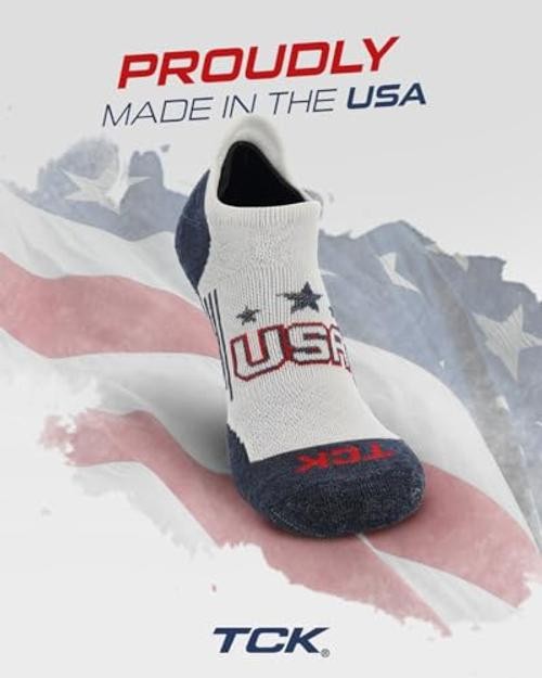USA No Show Socks for Men & Women – Cushioned Medium White/Navy/Scarlet/Flag