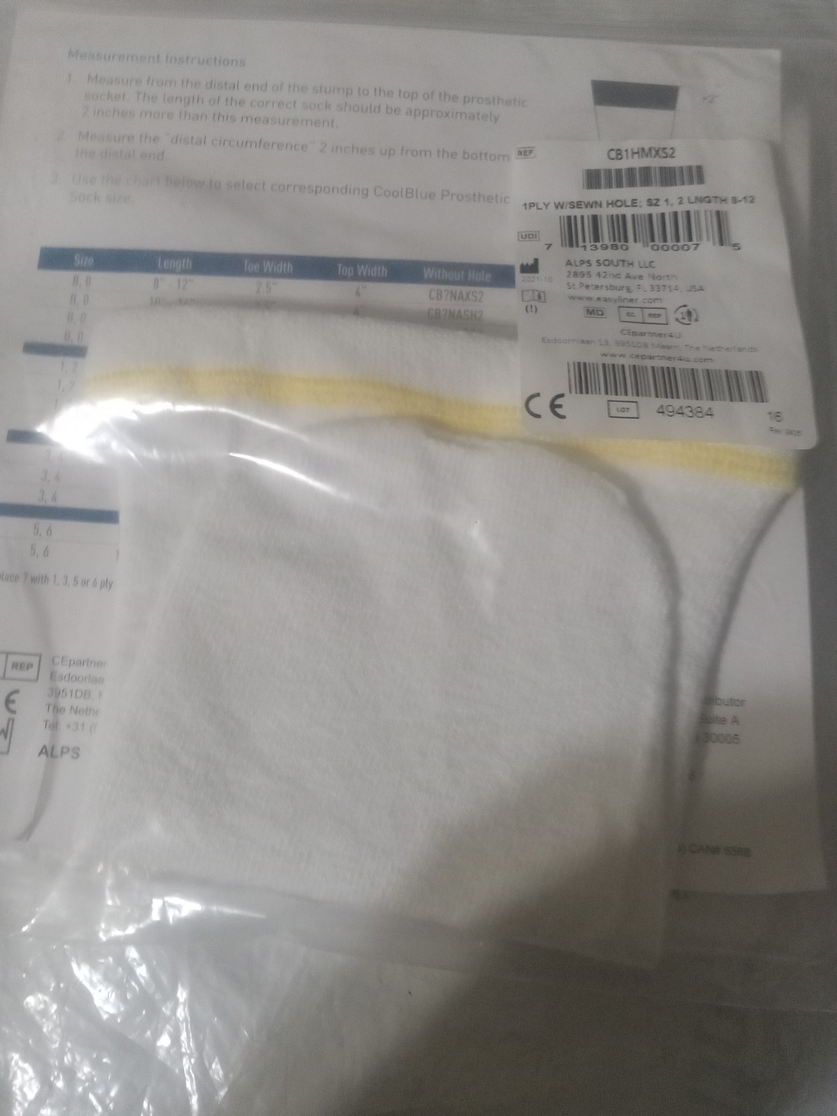 Cool Blue Prosthetic Socks – Sewn Hole (6) 2 Yellow,2 Blue, 2Green